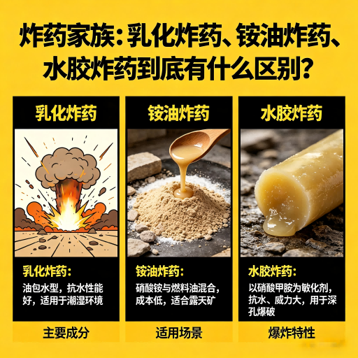 本号镇炸药家族:乳化炸药、铵油炸药、水胶炸药到底有什么区别?